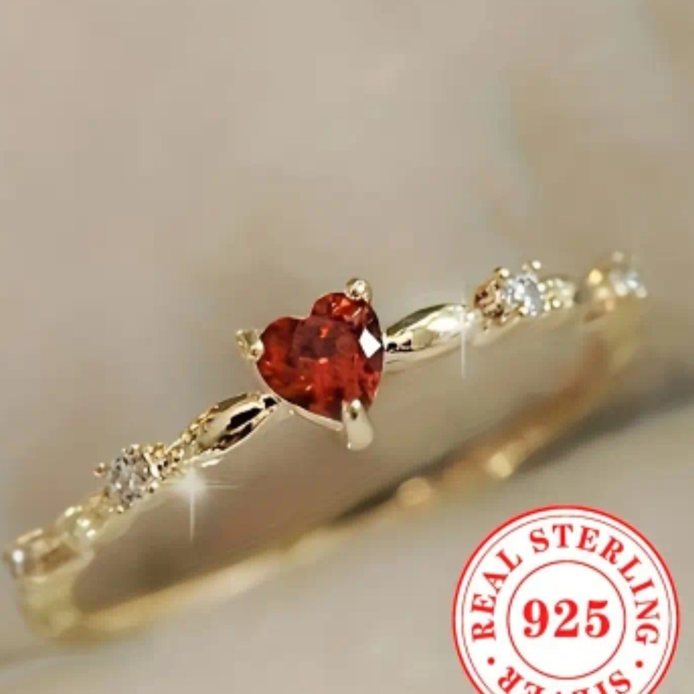 Gold Heart-Shaped Lab Created Ruby Ring